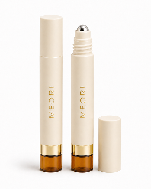Meori Scalp Roll-On capped and open with metal roller ball